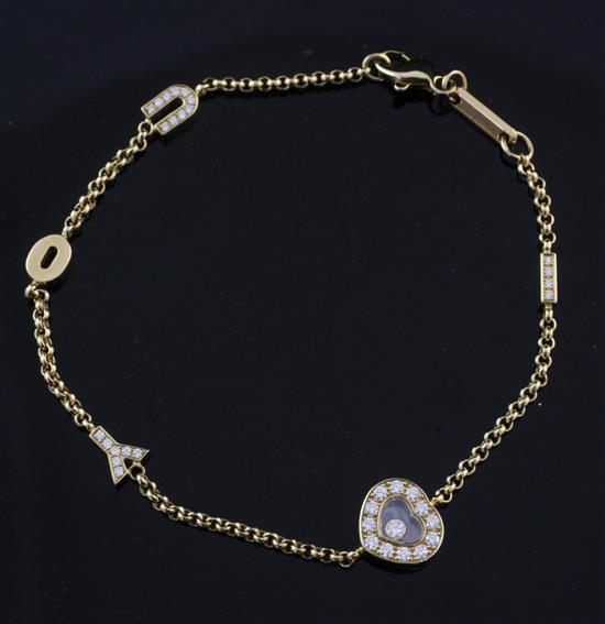 An 18ct gold and diamond set Chopard I Love You bracelet, 7.5in.